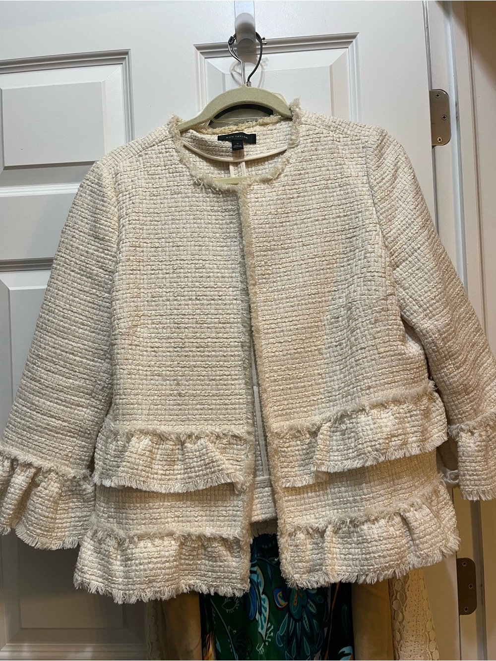 Classic Cream Tweed Ruffle Jacket -
